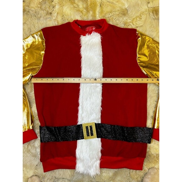Christmas Ugly Sweater unisex XL Extra Large Santa Coat belt Gold - Picture 6 of 8